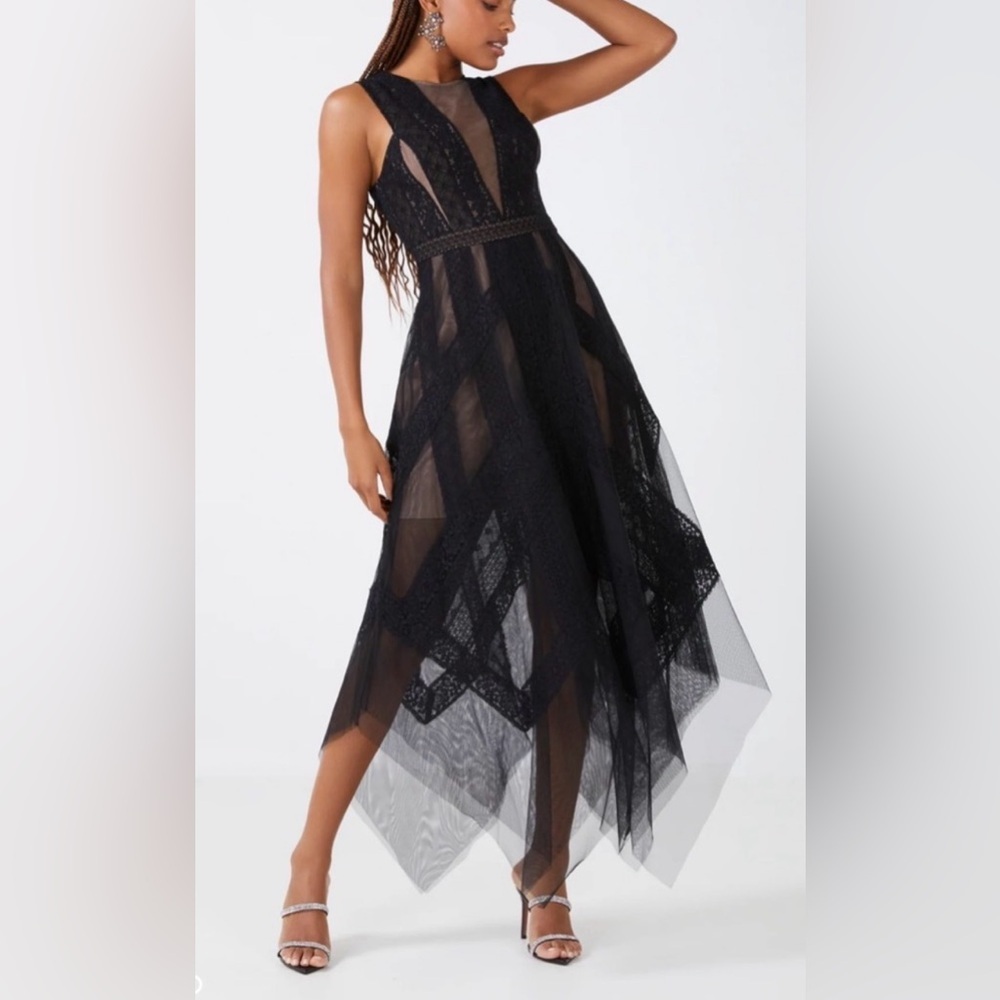 NWT‎ BCBG Andi Dress in Black Assymetrical/Handkerchief Hem Size 2